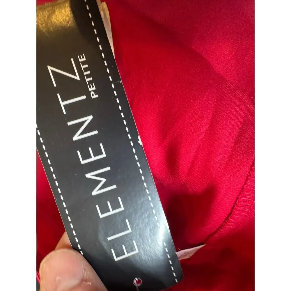 Elementz Petite Red Sleeveless Blouse Pleated Neck Top Size PL New NWT